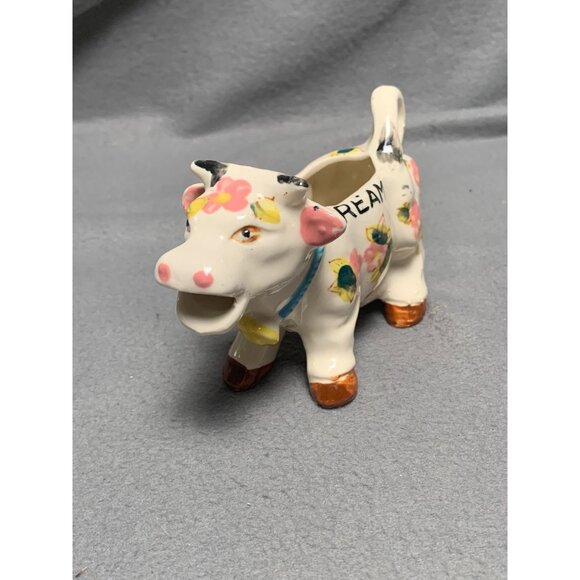 Vintage Cow-Shaped Creamer with Floral Design & "Cream" Label - Picture 10 of 11